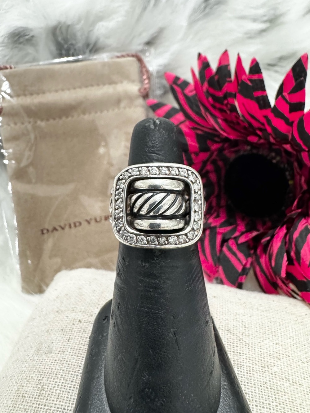 David Yurman .925 Diamond Square Buckle Cable Ring Size 5.5 - Picture 2 of 9